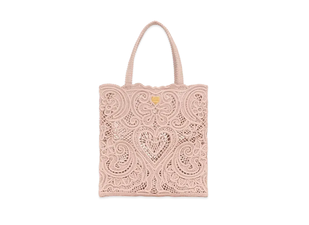 Dolce&Gabbana Shopping Bag Medium Code Lace Embroidery "Beige"