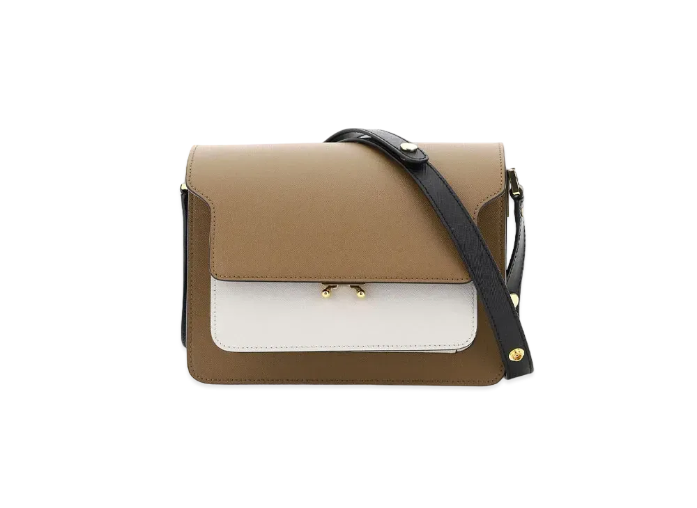 Marni Trunk Bag In Saffiano Calf Brown White And Black "Cigar/Pelican/Black"
