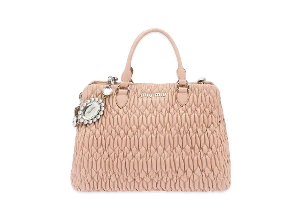 MIU MIU Miu Crystal Crucible Kenpa Leather Handbag "Beige Pink"