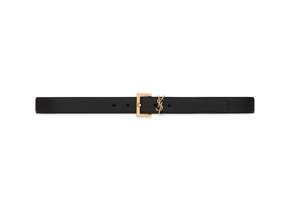 Saint Laurent Monogram Belt With Square Buckle In Grained Leather "Black"