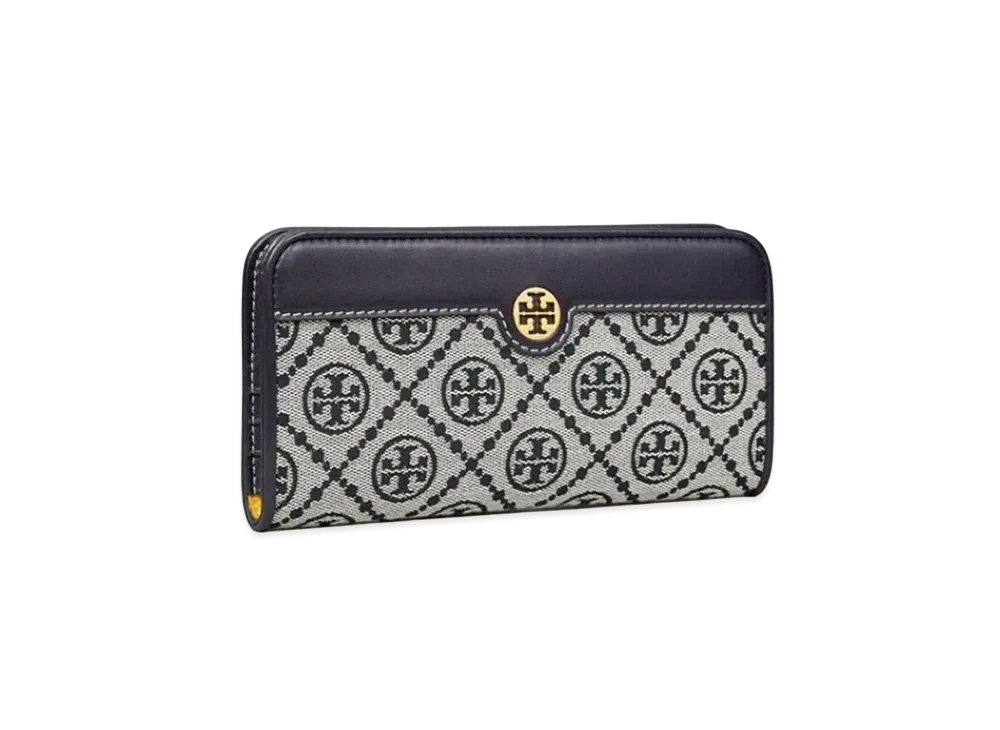 TORY BURCH T Monogram Jacquard Zip Slim Wallet "Tory Navy"