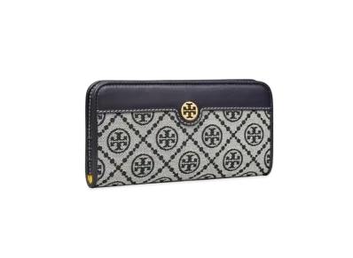 TORY BURCH T Monogram Jacquard Zip Slim Wallet "Tory Navy"