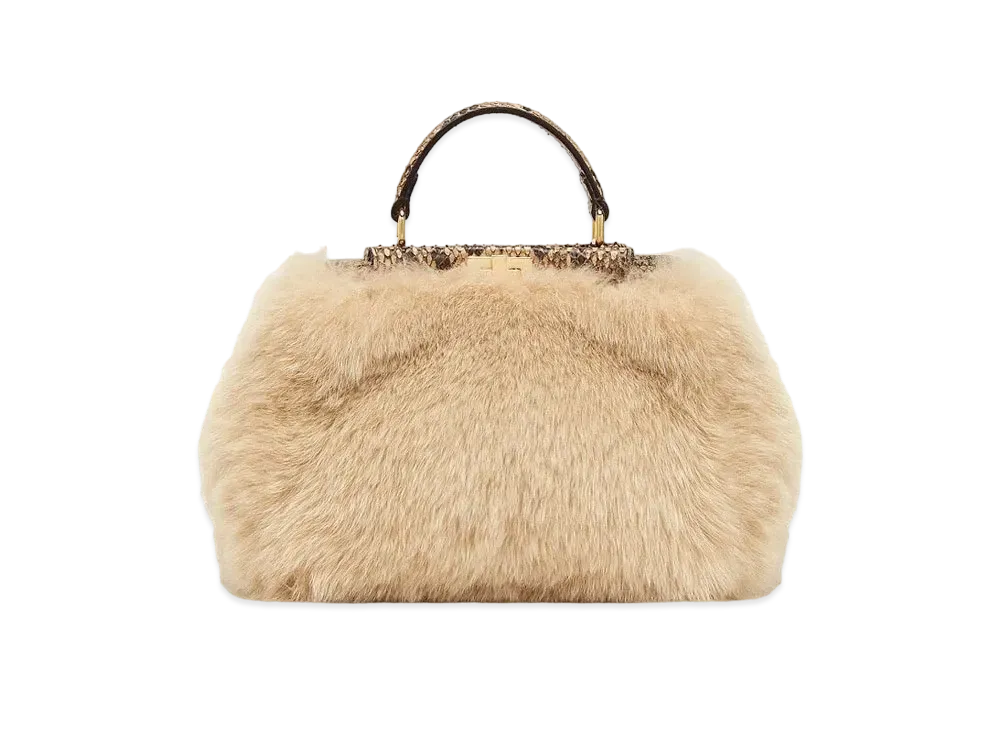 FENDI Peekaboo Iconic Mini Fox Fur and Python Bag "Beige"