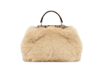 FENDI Peekaboo Iconic Mini Fox Fur and Python Bag "Beige"