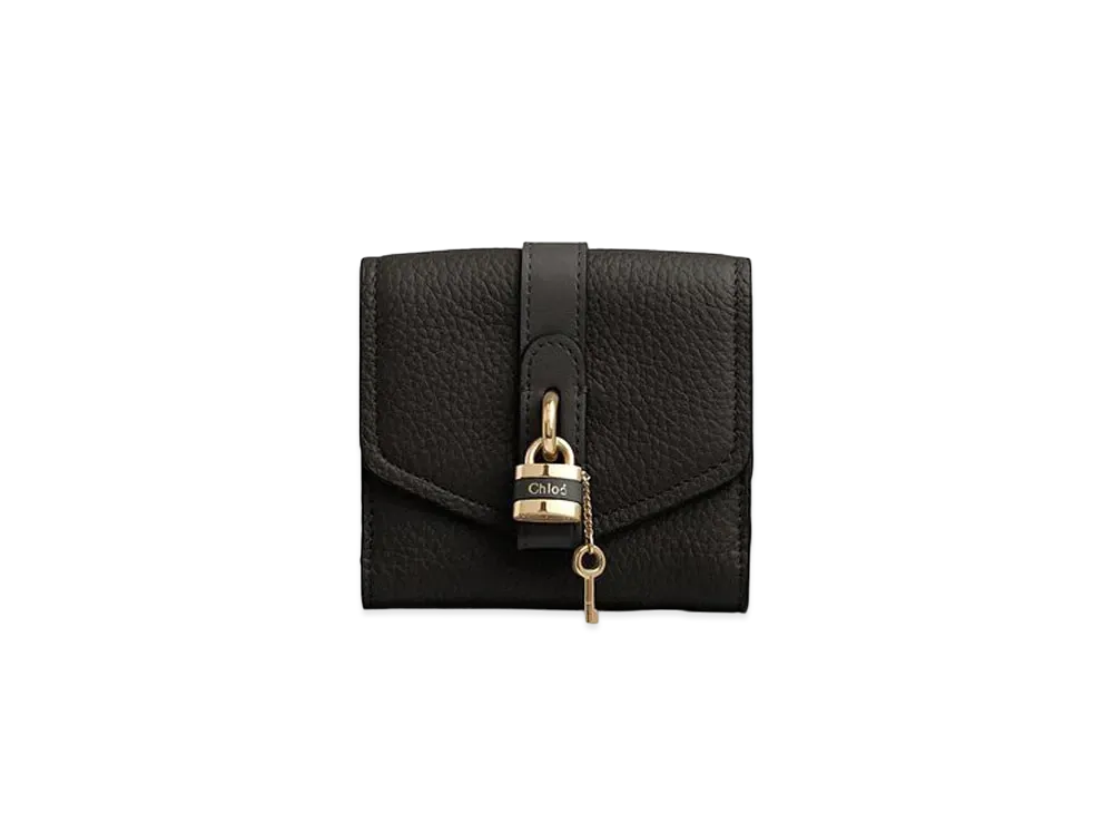 Chloe Aby Square Wallet In Grained & Shiny Calfskin "Black"
