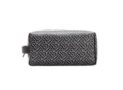 BURBERRY Monogram Printed Leather Travel Pouch "Black/White"