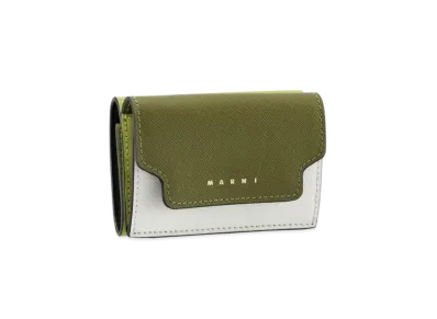 Marni Tone On Tone Green And White Tri-Fold Saffiano Leather Wallet "Olive/Lily White/Lyme"