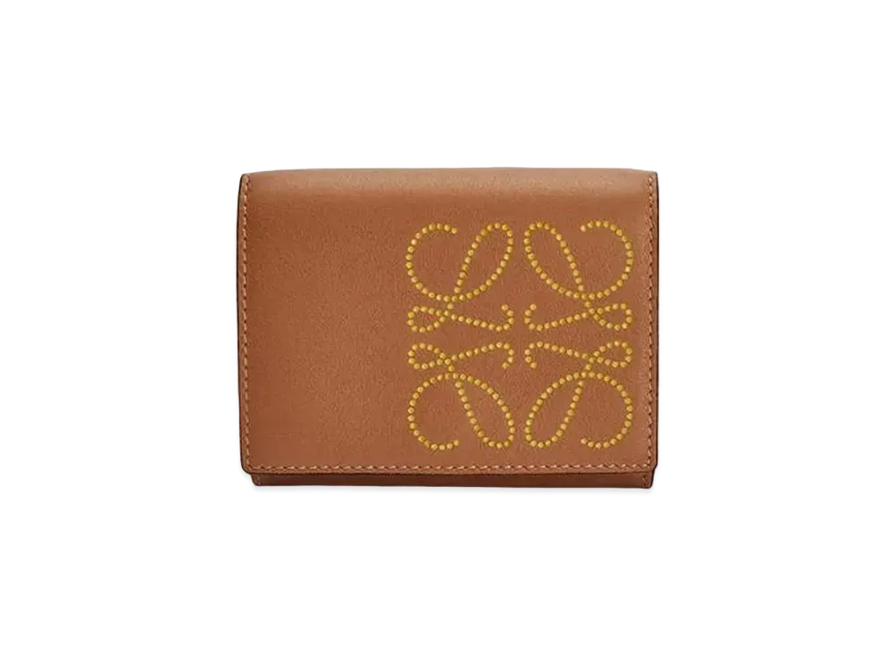 LOEWE Brand Trifold 6 Cardholder In Calfskin "Tan / Ochre"