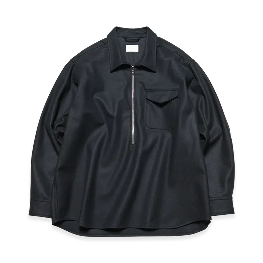 SOPHNET. Light Melton Wool Half-Zip Shirt "Black"