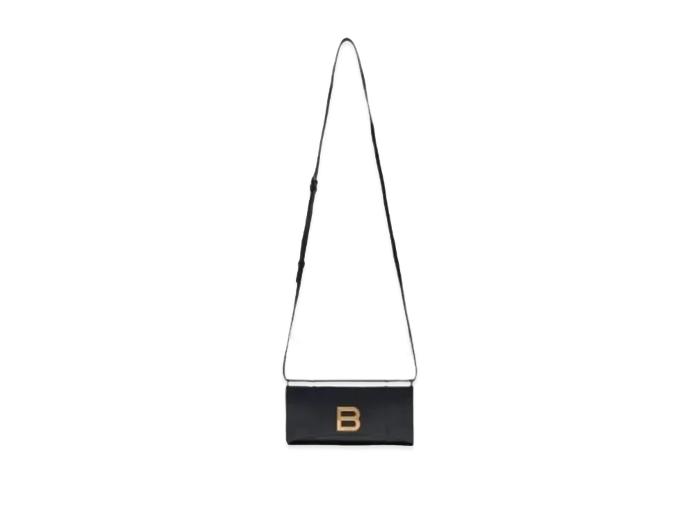 BALENCIAGA Hourglass Continental Shiny Smooth Calfskin Strap Wallet "Black"