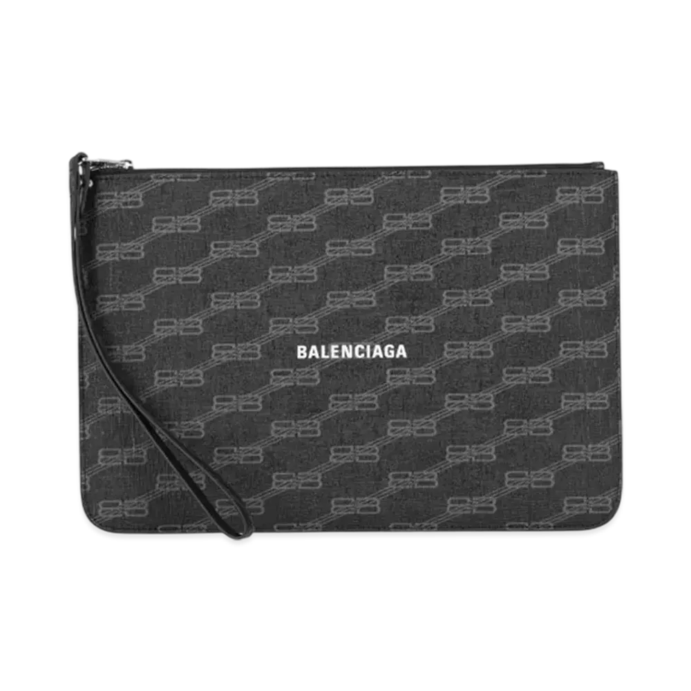 BALENCIAGA BB Monogram Canvas Strap Clutch Bag "Black"