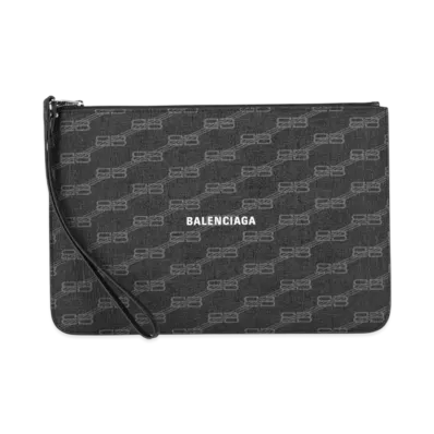 BALENCIAGA BB Monogram Canvas Strap Clutch Bag "Black"
