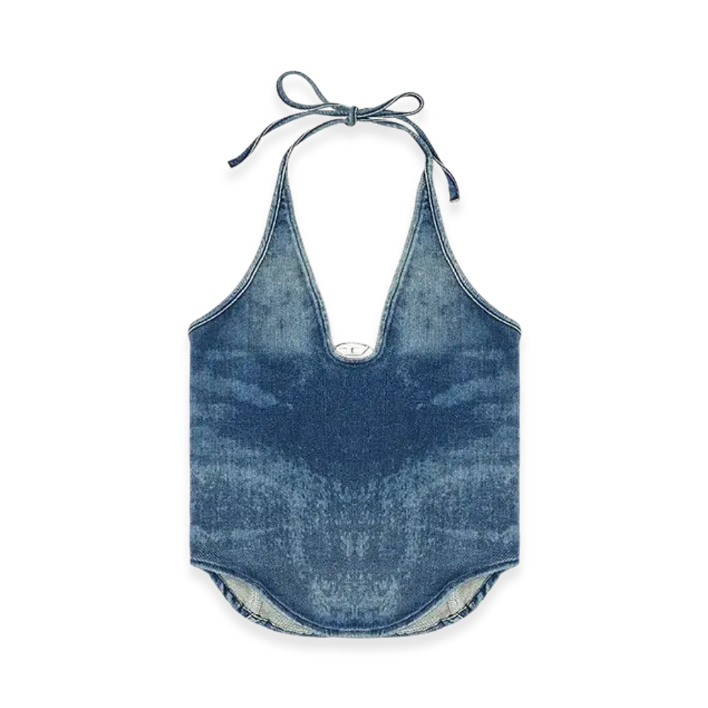 Diesel De-Janice-S Halterneck Top In Reform Denim "Medium Blue"