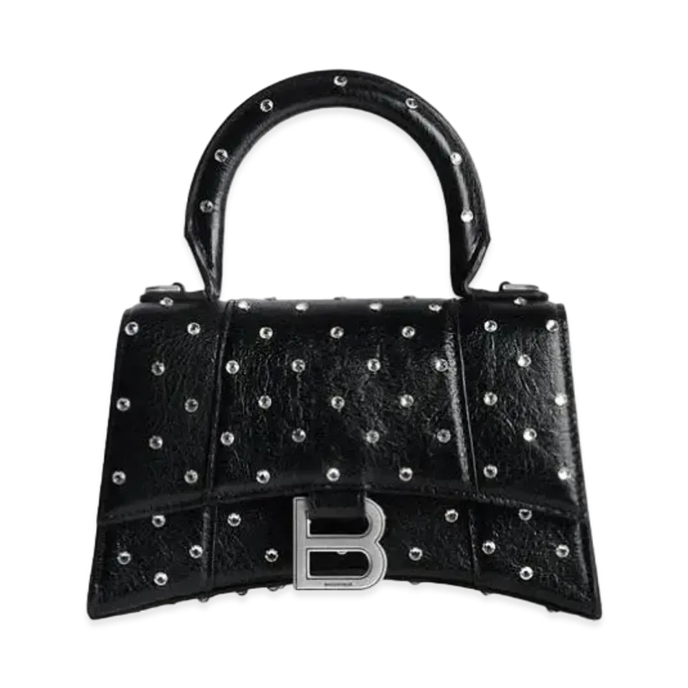 BALENCIAGA Hourglass XS Handbag with Rhinestone "Black"