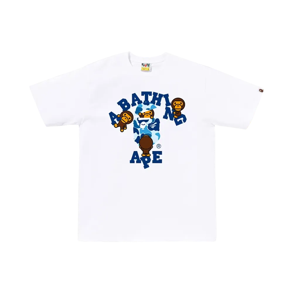A BATHING APE ABC Camo College Milo Tee "White/Blue"