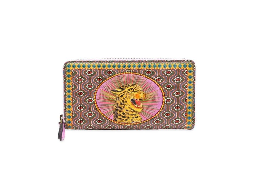 GUCCI Round Zipper Gucci Garden Bat Leopard Leather "Multi"