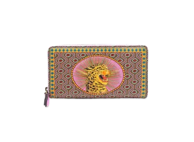 GUCCI Round Zipper Gucci Garden Bat Leopard Leather "Multi"