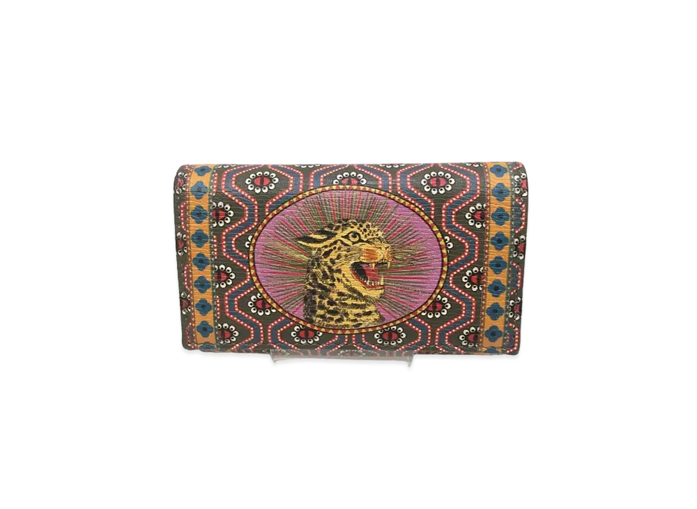 GUCCI 6 Key Case Gucci Garden Bat Leopard Leather "Multi"
