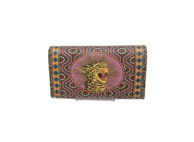GUCCI 6 Key Case Gucci Garden Bat Leopard Leather "Multi"