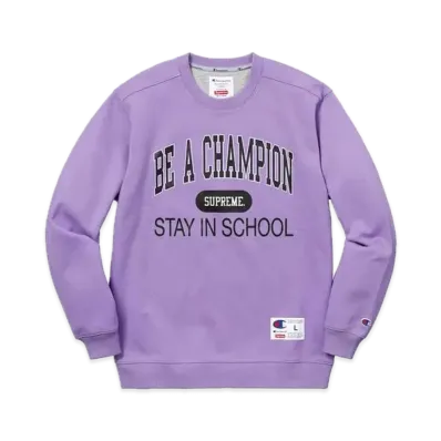 Supreme x Champion Stay In School Crewneck "Light Purple"