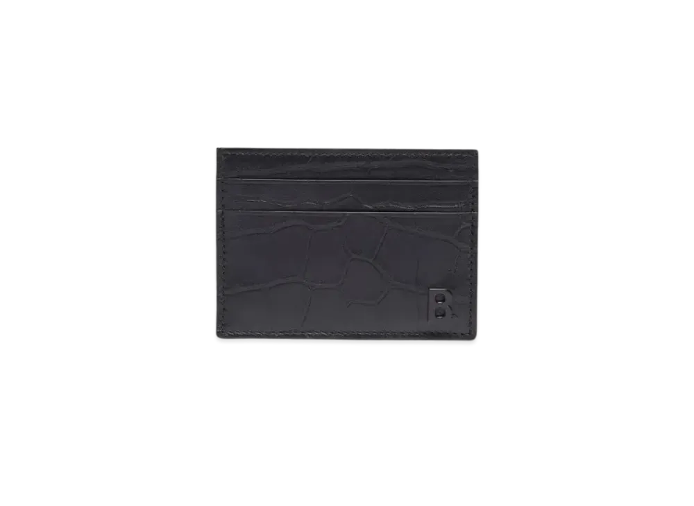 BALENCIAGA Matte Crocodile Embossed Lambskin Card Holder "Black"