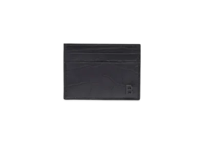 BALENCIAGA Matte Crocodile Embossed Lambskin Card Holder "Black"