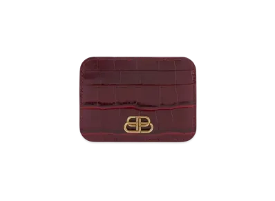 BALENCIAGA BB Shiny Crocodile Embossed Card Holder "Deep Red"
