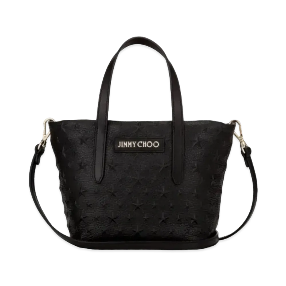 Jimmy Choo Minisara Star Embossed Grainy Leather Mini Tote Bag "Black"
