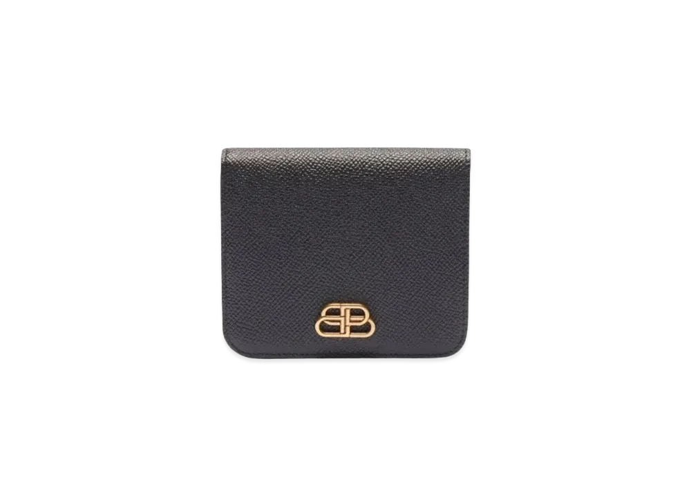 バレンシアガ スモール グレインカーフスキン BB ミニウォレット "ブラック" 6014620OTXM1000