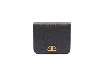 BALENCIAGA Small Grain Calfskin BB Mini Wallet "Black"