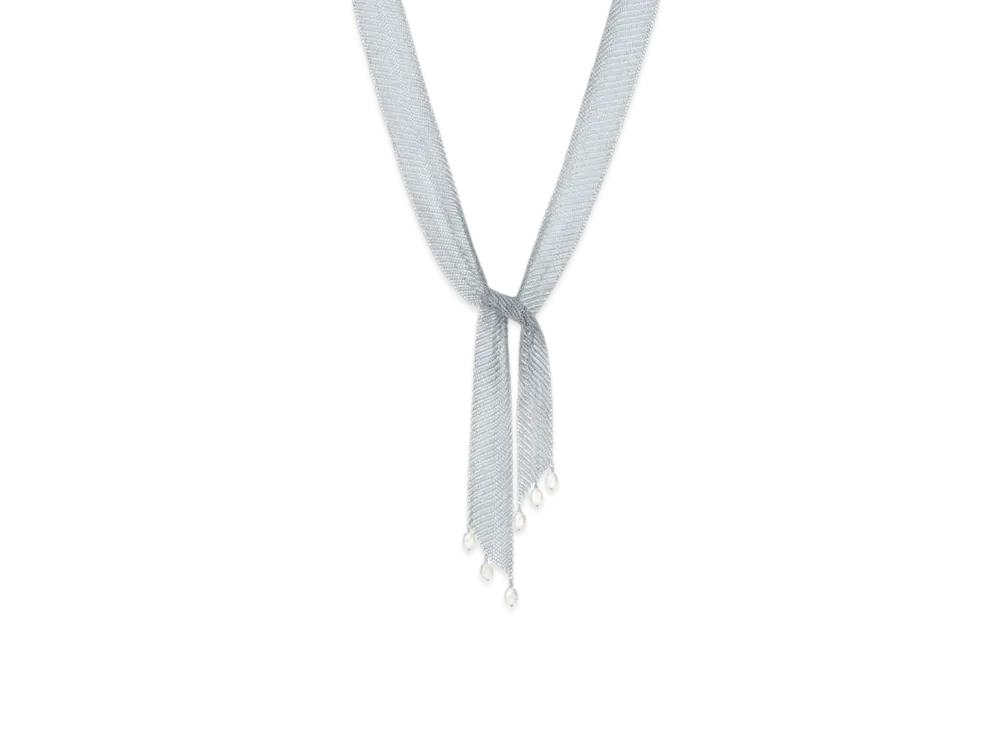 Tiffany & Co. Elsa Peretti Mesh Tie Necklace Fresh Water Pearl "Silver"