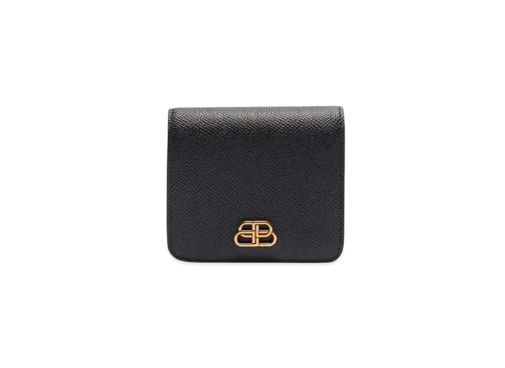 BALENCIAGA Small Grain Calfskin BB Flap Coin Card Holder "Black"