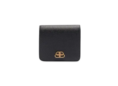 BALENCIAGA Small Grain Calfskin BB Flap Coin Card Holder "Black"