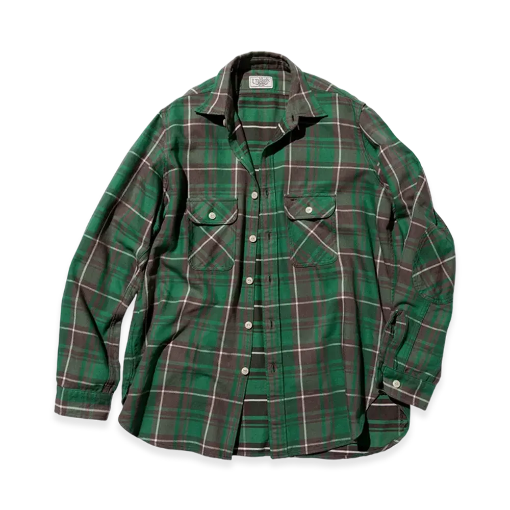 Unlikely Elbow Patch Flannel Work Shirts "Green Plaids"