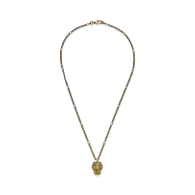 GUCCI Rhinestone Lion Head Necklace "Gold"