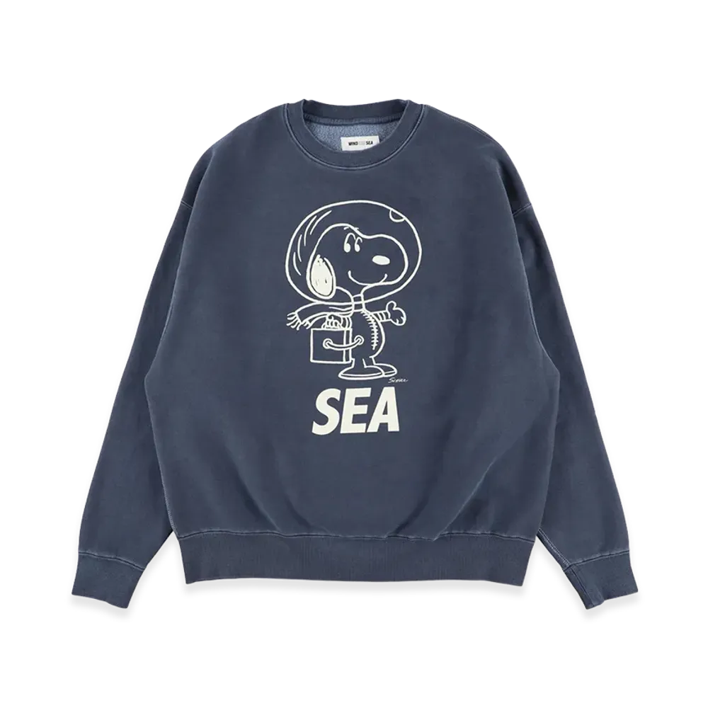 WIND AND SEA x SMOOTHY Snoopy Pigment Crewneck Sweatshirt "Navy"