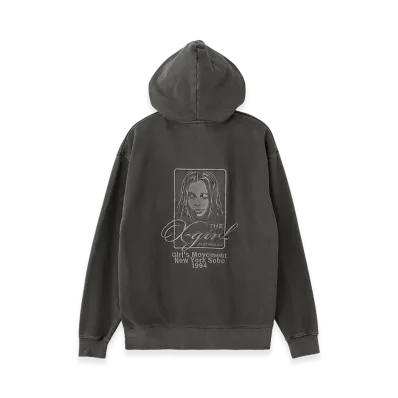 X-Girl Women's Pigment Dyed Face And Logo Square Patch Zip Up Sweat Hoodie "Black"