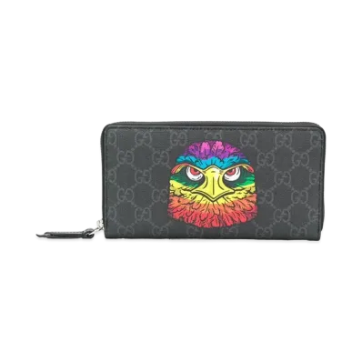 GUCCI Bestiary Eagle Print GG Supreme Zip Around Wallet "Black"