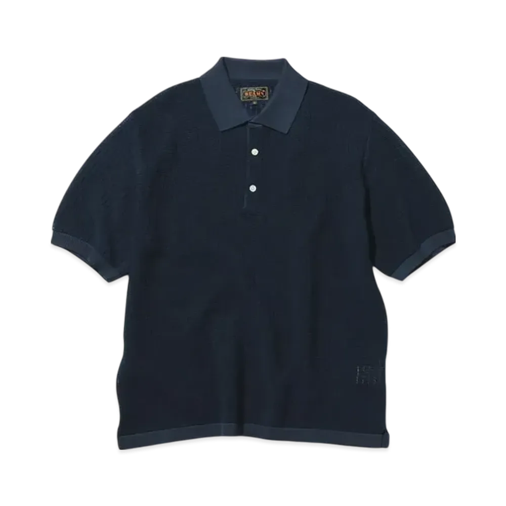 BEAMS Knit Polo WASHI 2 Tone "Navy"