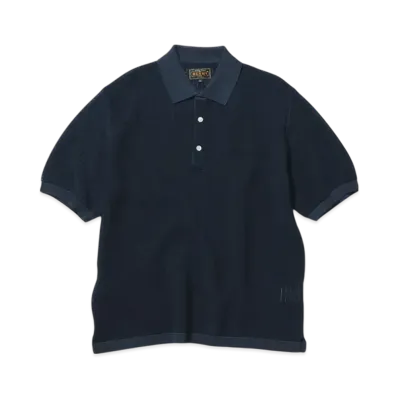 BEAMS Knit Polo WASHI 2 Tone "Navy"