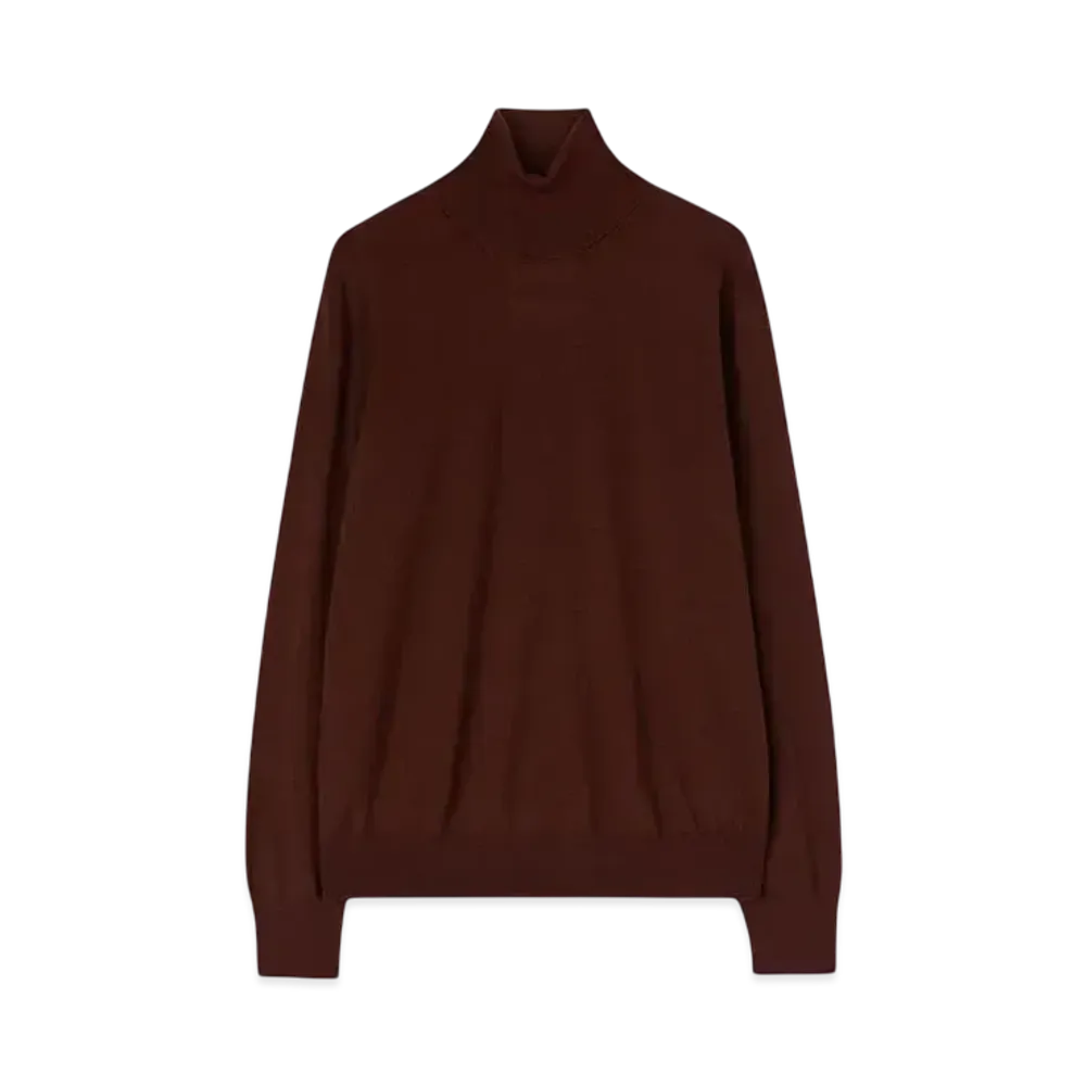 Jil Sander Men's Lightweight Wool High-Neck Sweater "Dark Brown"