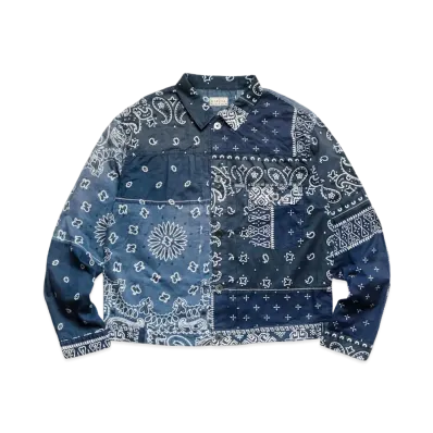 KAPITAL GAUZE BANDANA PATCHWORK 1ST JACKET "Purple Navy"