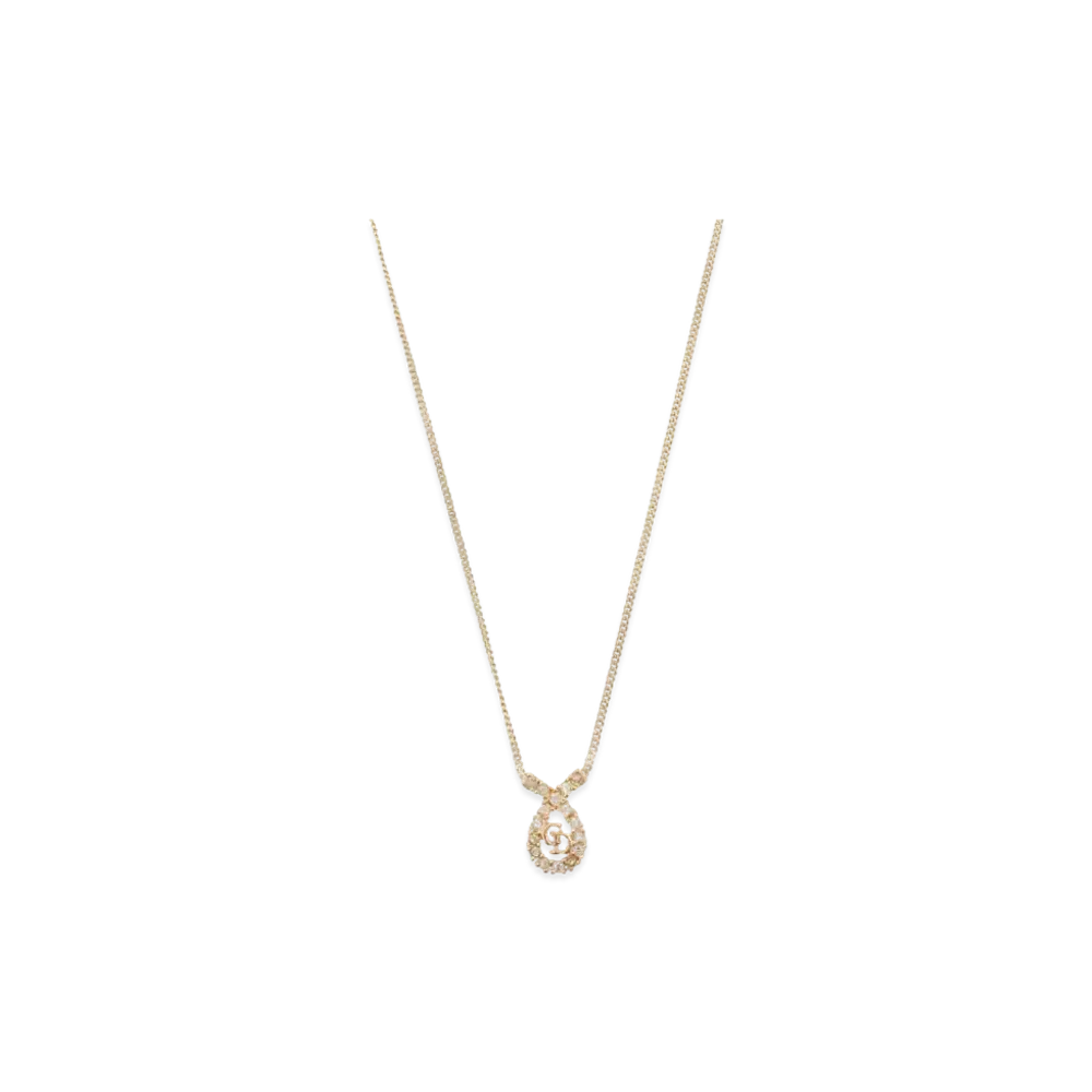 Dior Rhinestone Logo Plate Necklace "Gold"