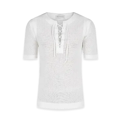 DRIES VAN NOTEN Cotton T-Shirt With Mesh Inserts "White"