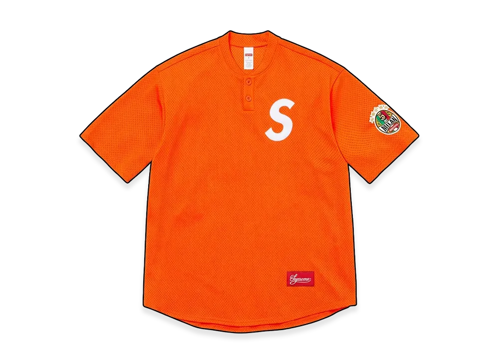 Supreme Shop S Logo Baseball Henley "Orange - Milan"