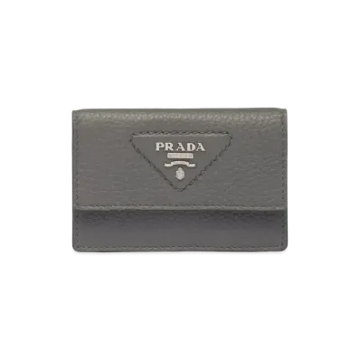 PRADA Leather Card Holder "Marble Gray"
