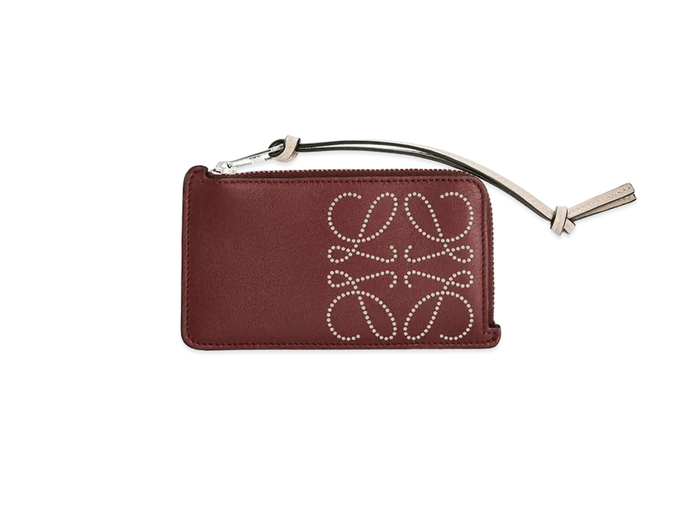 LOEWE Brand Coin Cardholder In Calfskin "Berry / Light Oat"