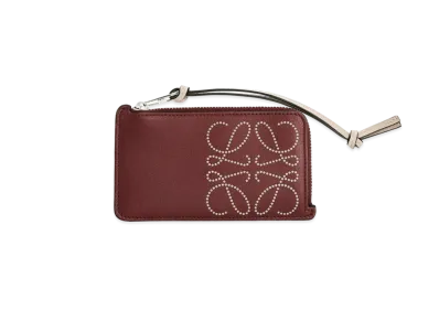 LOEWE Brand Coin Cardholder In Calfskin "Berry / Light Oat"