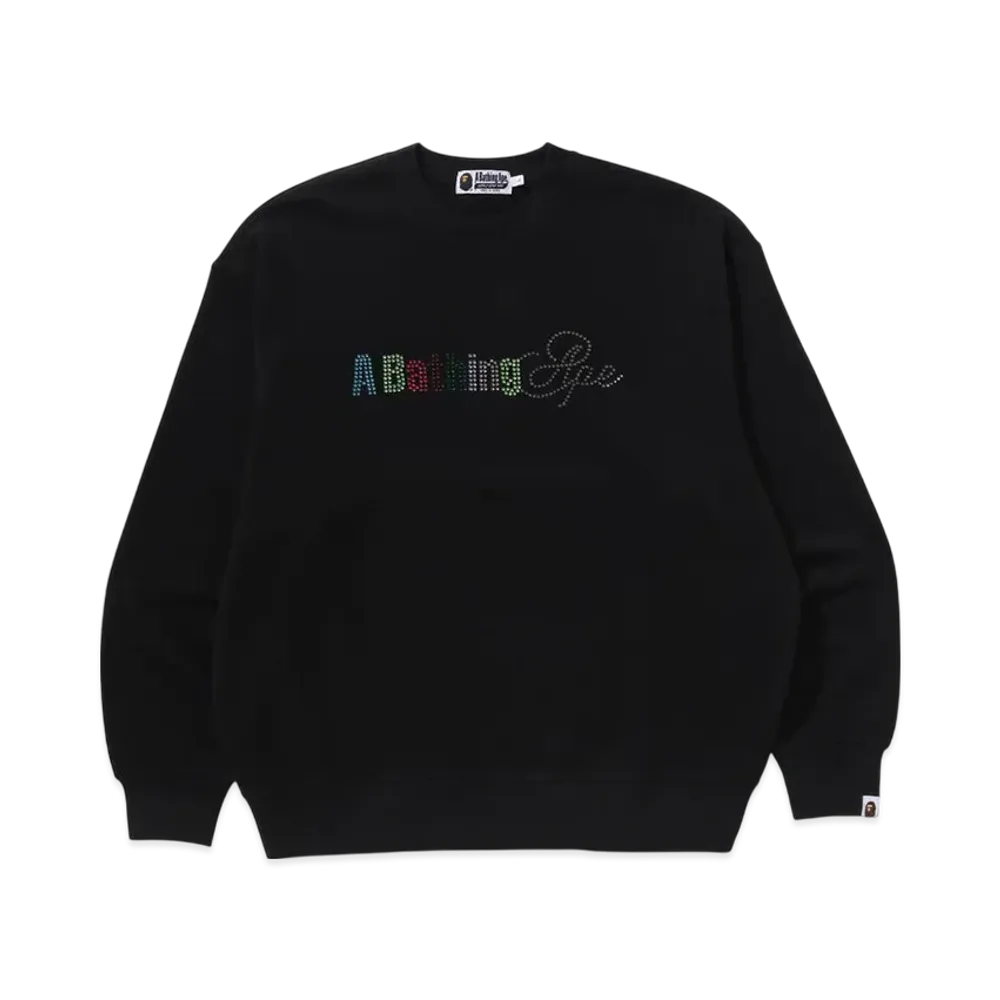 A BATHING APE Rhinestone Logo Relax Fit Crewneck Sweatshirt "Black"