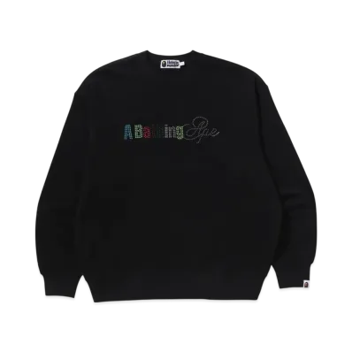 A BATHING APE Rhinestone Logo Relax Fit Crewneck Sweatshirt "Black"